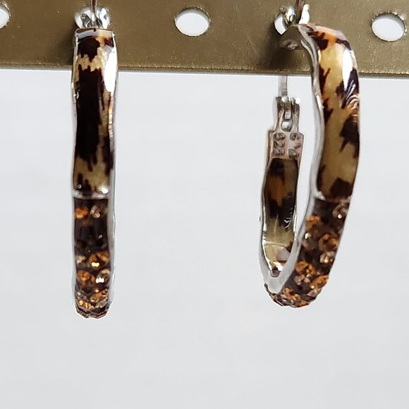 2013 925 Silver VTG Signed SIGAL Gemstone & Leopard Inside Out Hoop Earrings - Picture 11 of 14